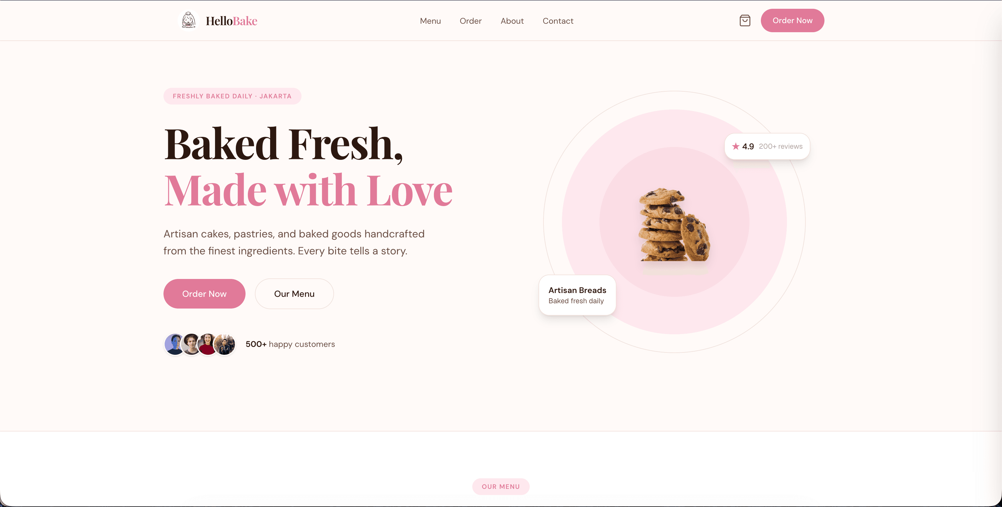 Tampilan desain e-commerce untuk Aplikasi Toko Online E-Commerce Custom Hello Bake
